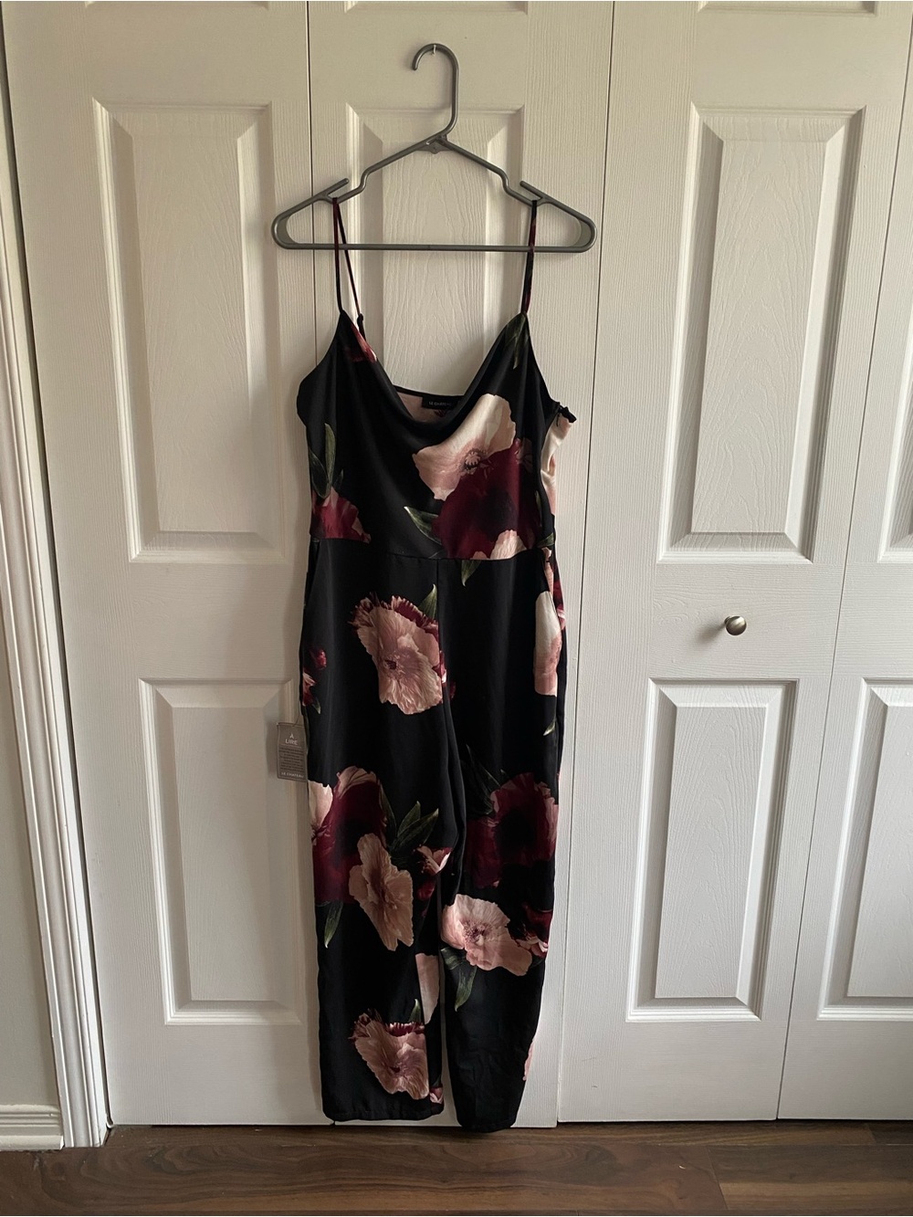 NWT Women's Black Floral jumpsuit with Pink Blooms